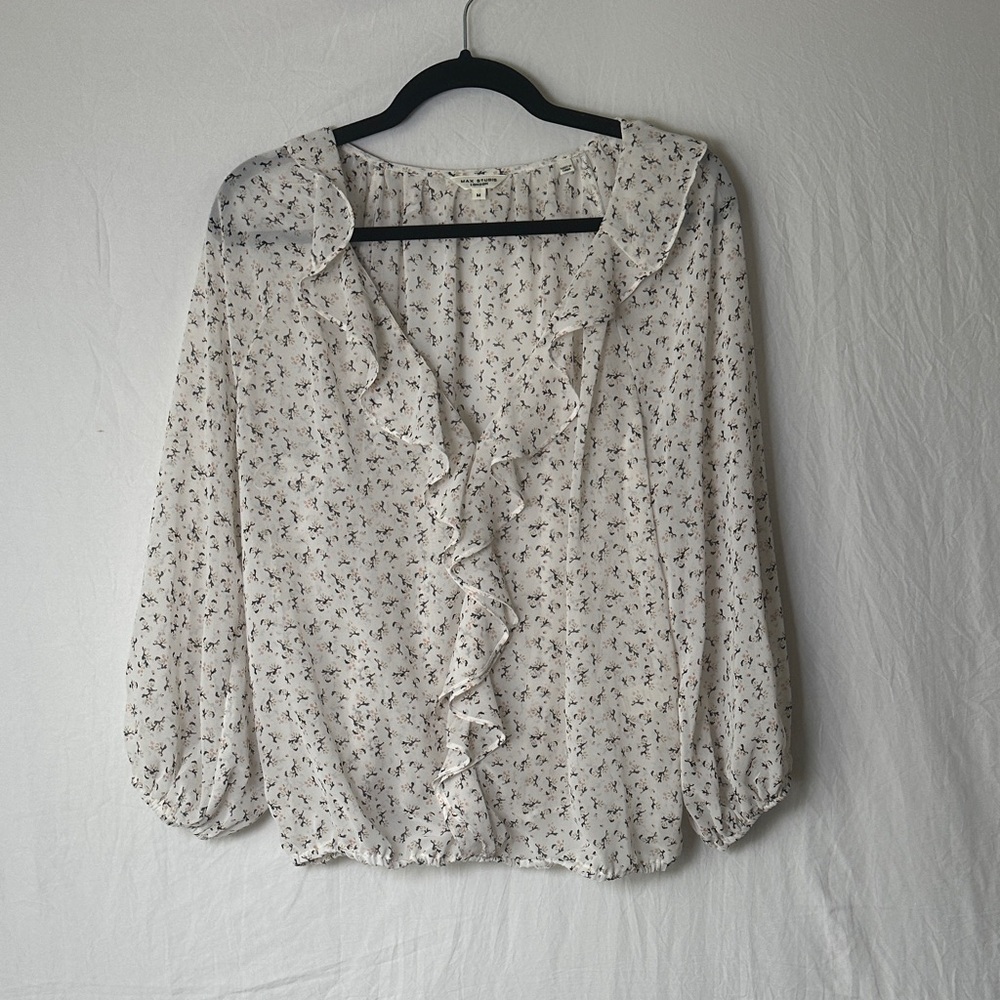 Max Studio Floral Ruffle Blouse - Cream